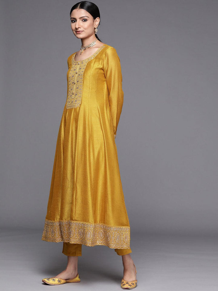 Mustard Yoke Design Silk Blend Anarkali Suit Set