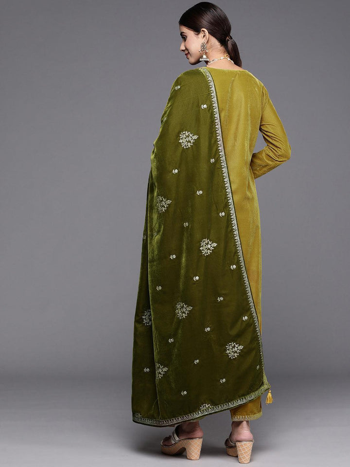 Mustard Yoke Design Velvet Straight Suit With Dupatta