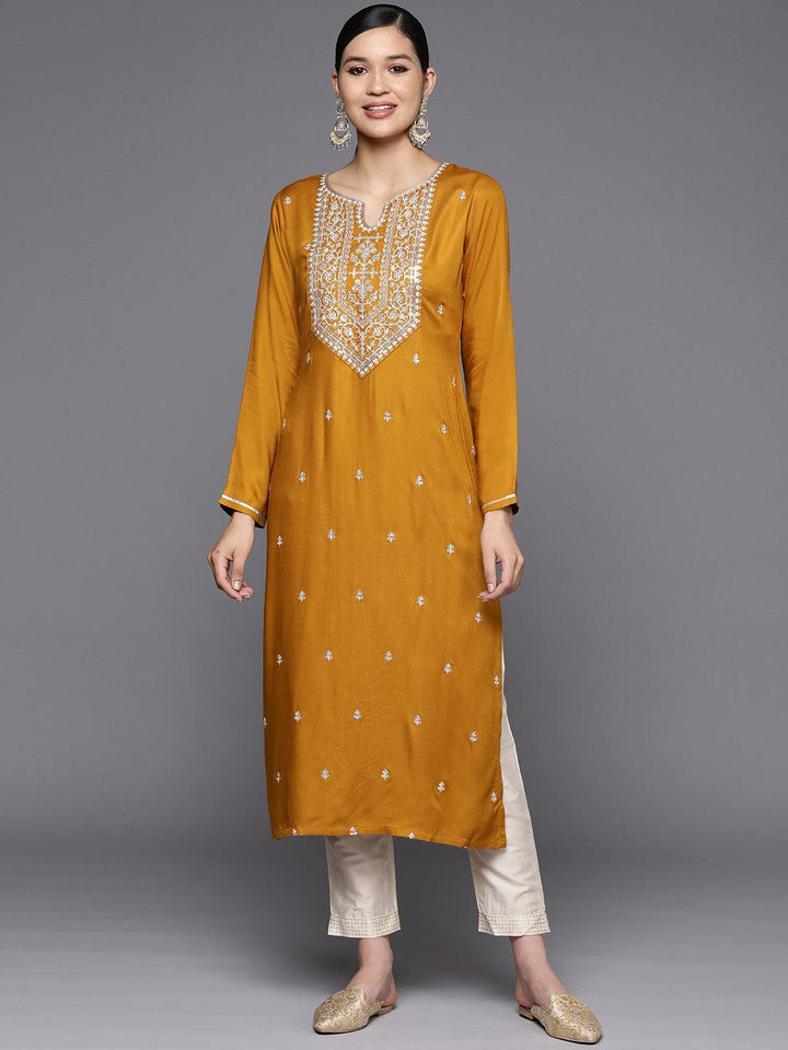 Mustard Yoke Design Wool Straight Kurta