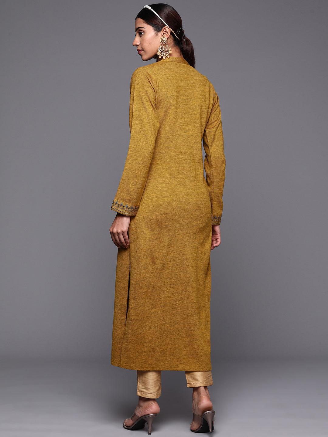 Mustard Yoke Design Wool Straight Kurta - ShopLibas