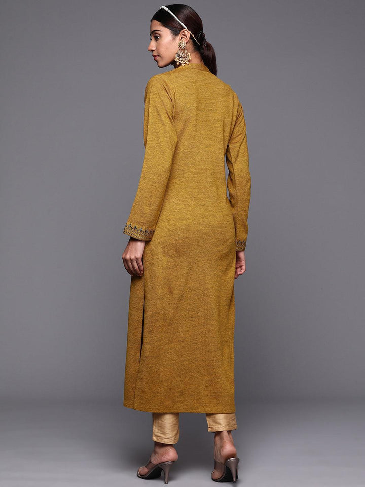 Mustard Yoke Design Wool Straight Kurta