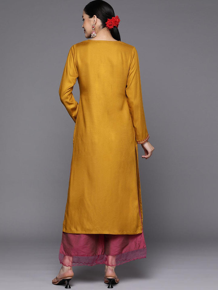 Mustard Yoke Design Wool Straight Kurta