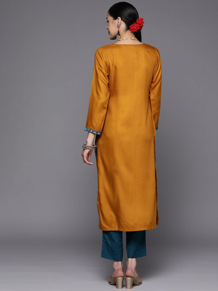 Mustard Yoke Design Wool Straight Kurta