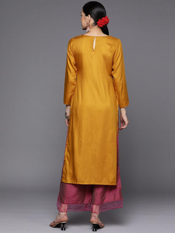 Mustard Yoke Design Wool Straight Kurta