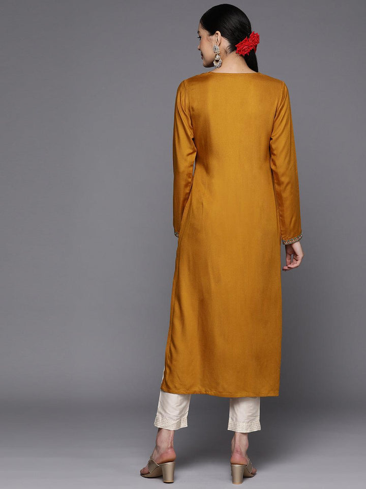 Mustard Yoke Design Wool Straight Kurta
