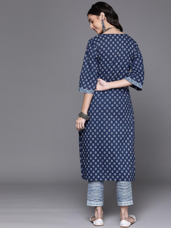 Navy Blue Printed Cotton Kurta