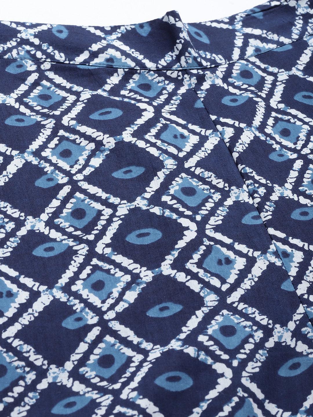 Navy Blue Printed Cotton Night Suit - ShopLibas