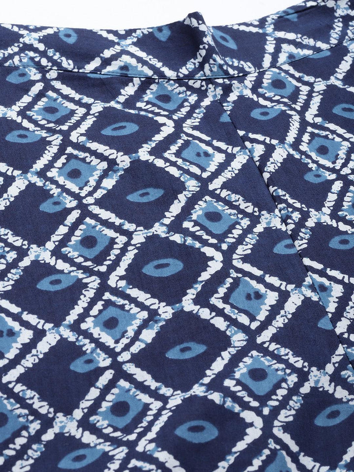 Navy Blue Printed Cotton Night Suit