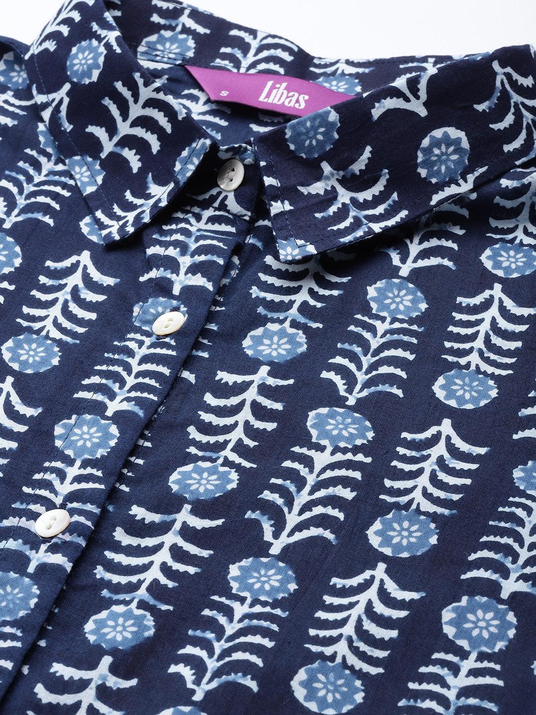Navy Blue Printed Cotton Night Suit - ShopLibas