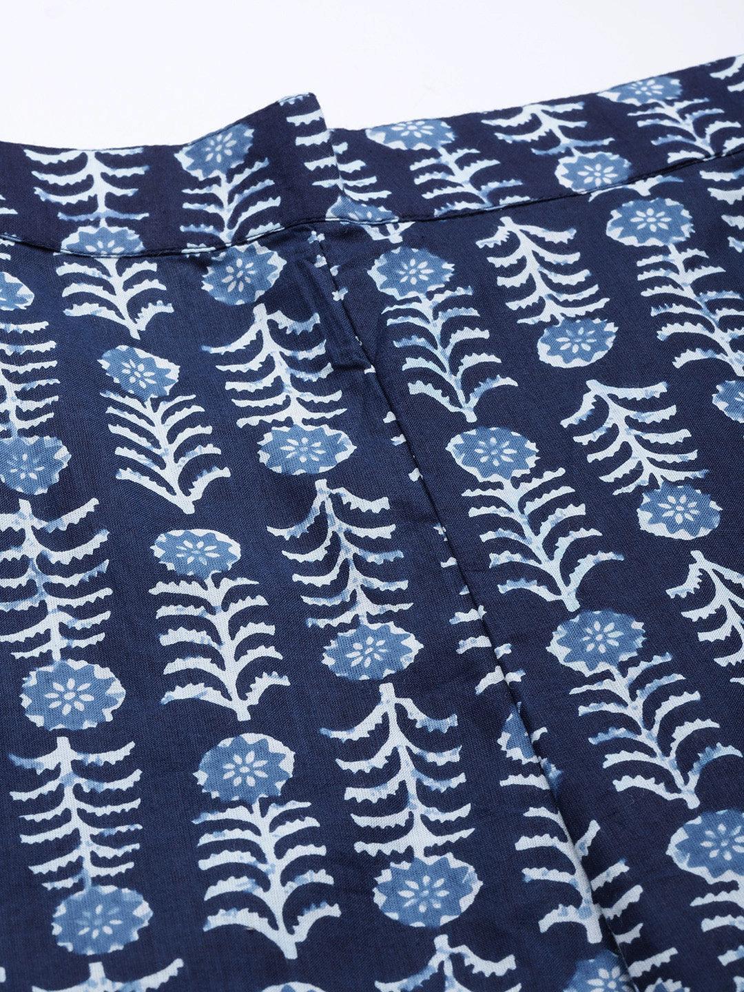 Navy Blue Printed Cotton Night Suit - ShopLibas