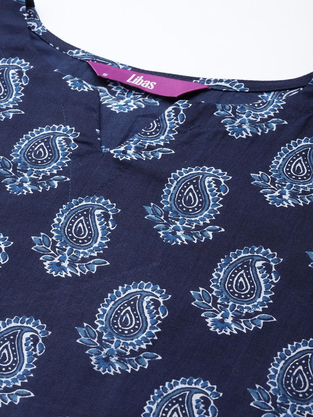 Navy Blue Printed Cotton Night Suit - ShopLibas