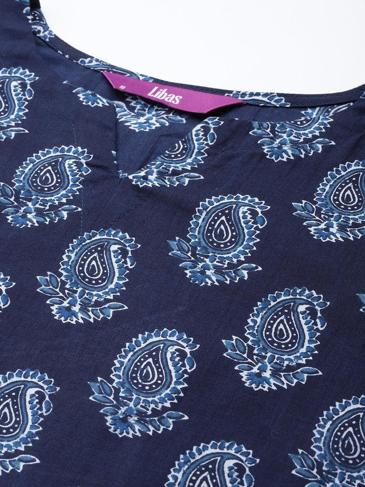 Navy Blue Printed Cotton Night Suit