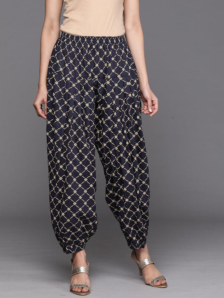 Navy Blue Printed Cotton Salwar Pants