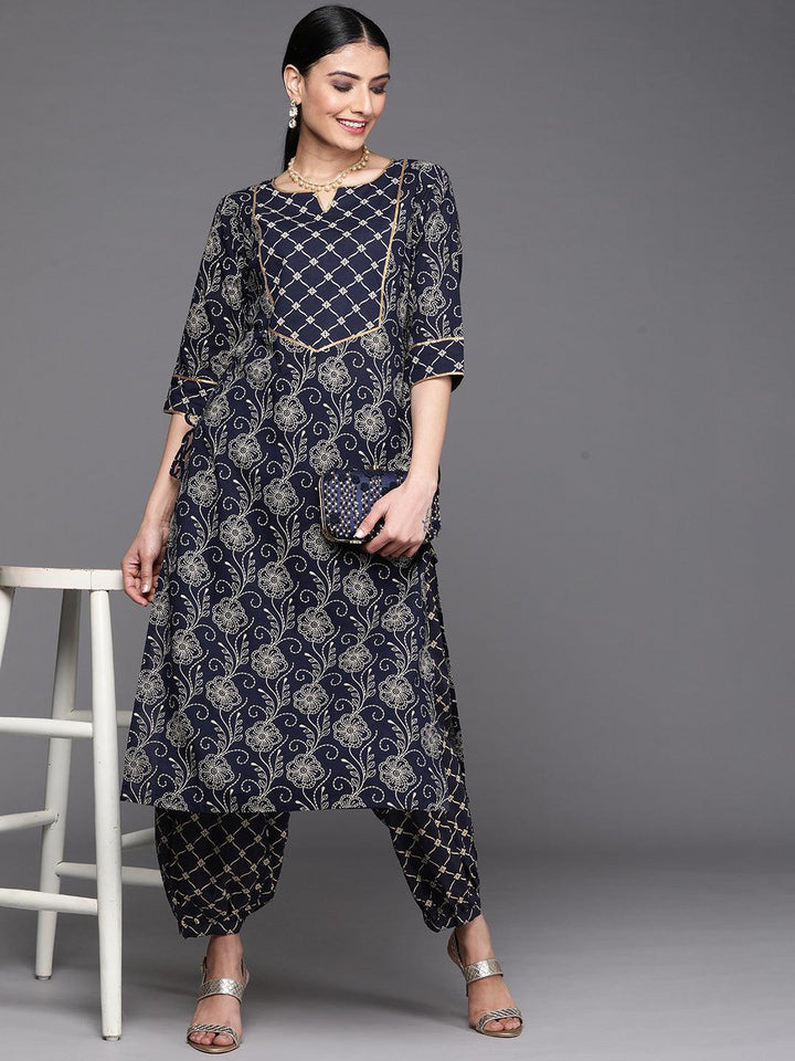Navy Blue Printed Cotton Salwar Pants