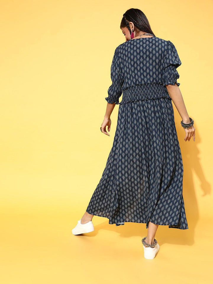 Navy Blue Printed Georgette Dress
