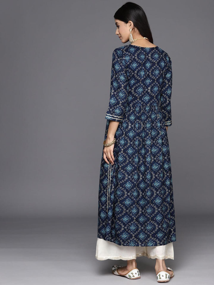Navy Blue Printed Rayon A-Line Kurta