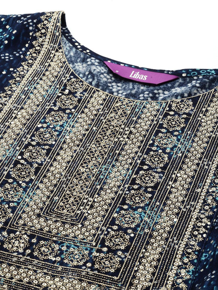 Navy Blue Printed Rayon A-Line Kurta