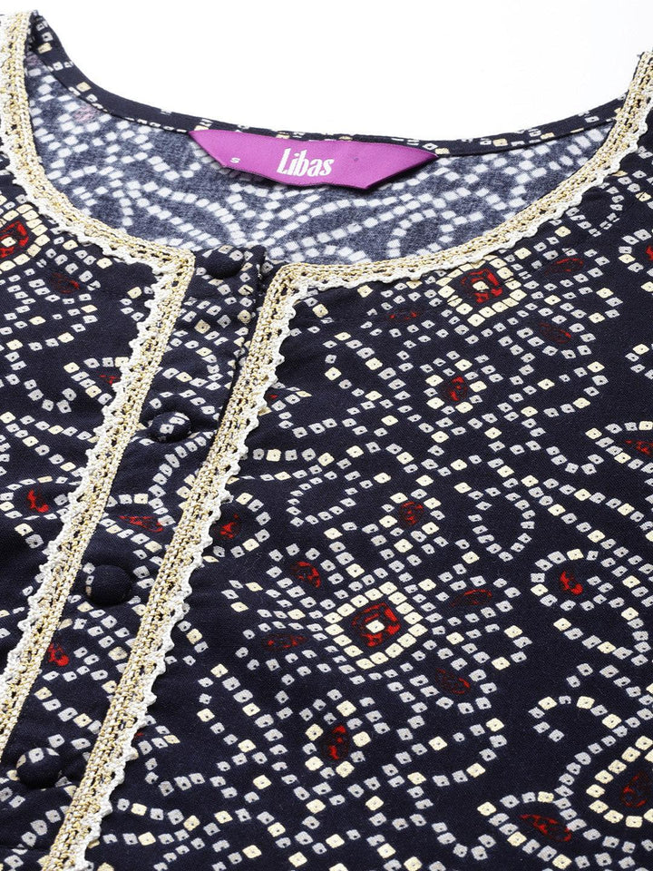 Navy Blue Printed Rayon Straight Kurta