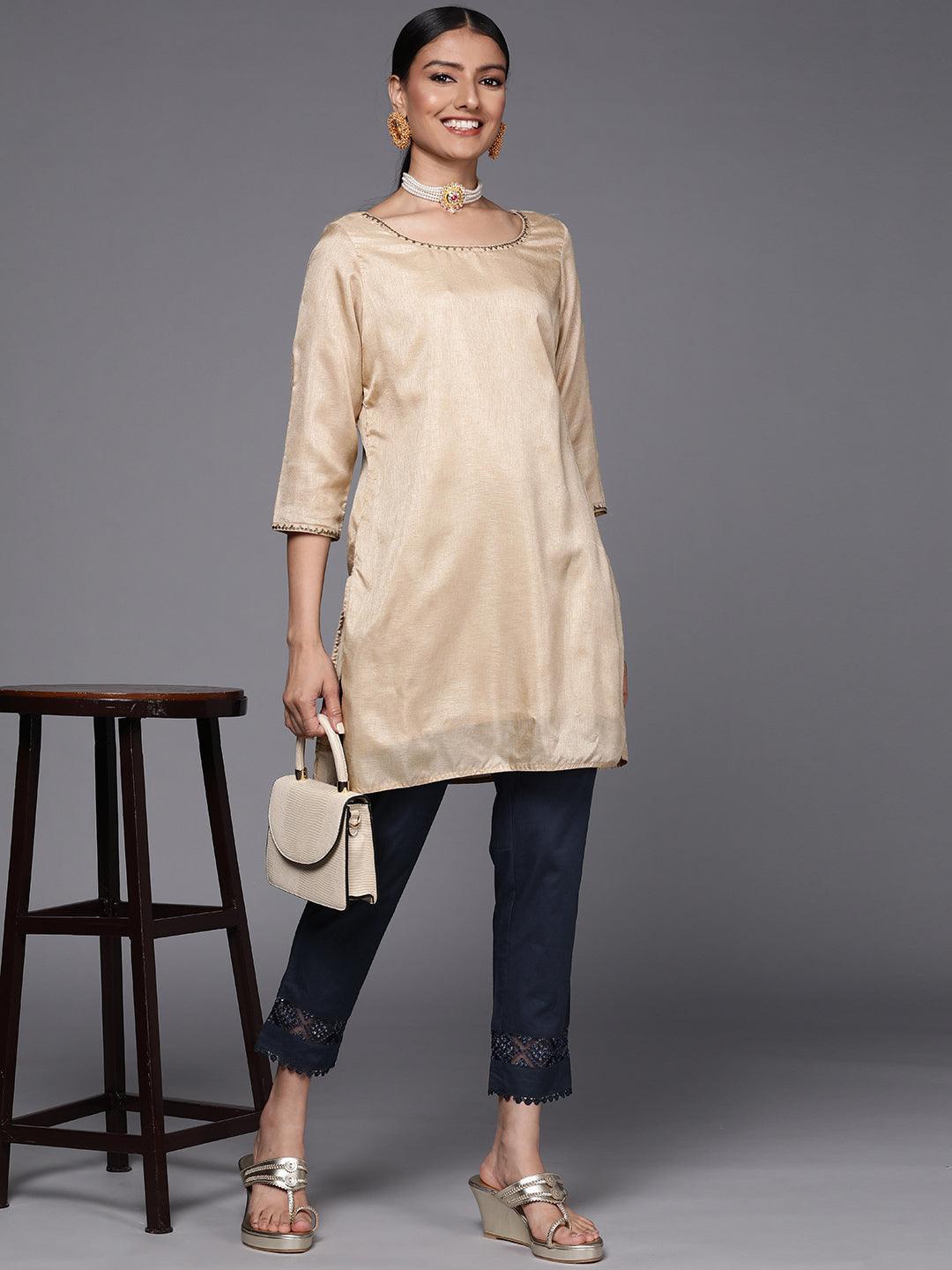 Navy Blue Solid Cotton Trousers - ShopLibas