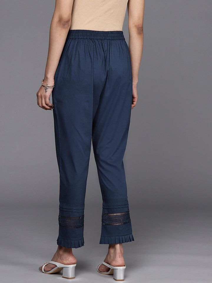 Navy Blue Solid Cotton Trousers