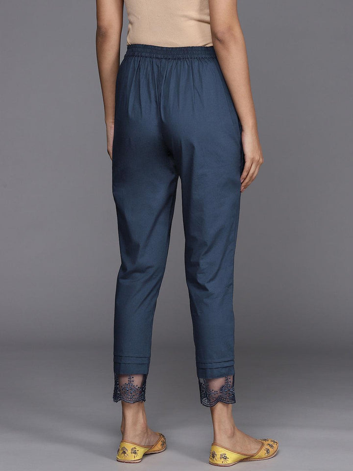 Navy Blue Solid Cotton Trousers