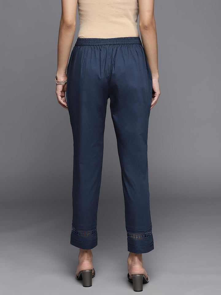 Navy Blue Solid Cotton Trousers