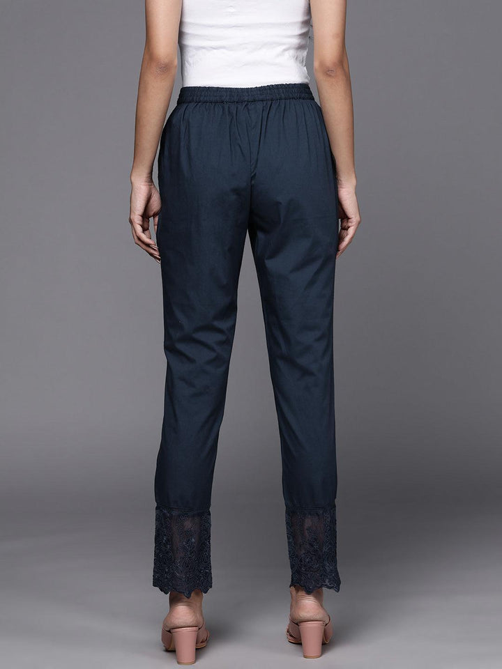 Navy Blue Solid Cotton Trousers