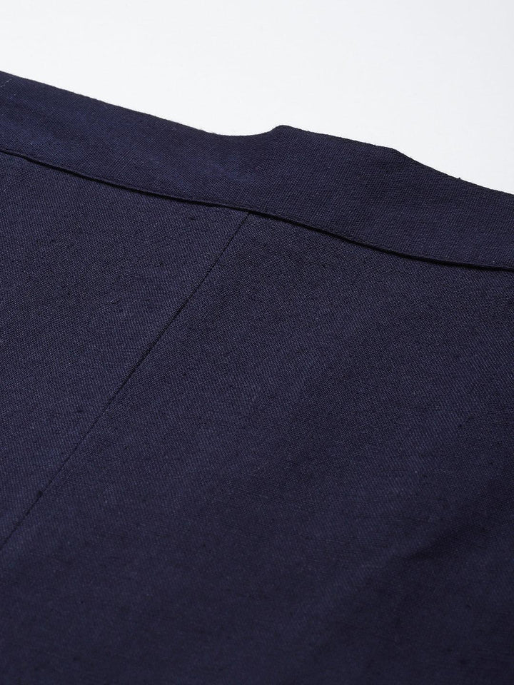 Navy Blue Solid Cotton Trousers