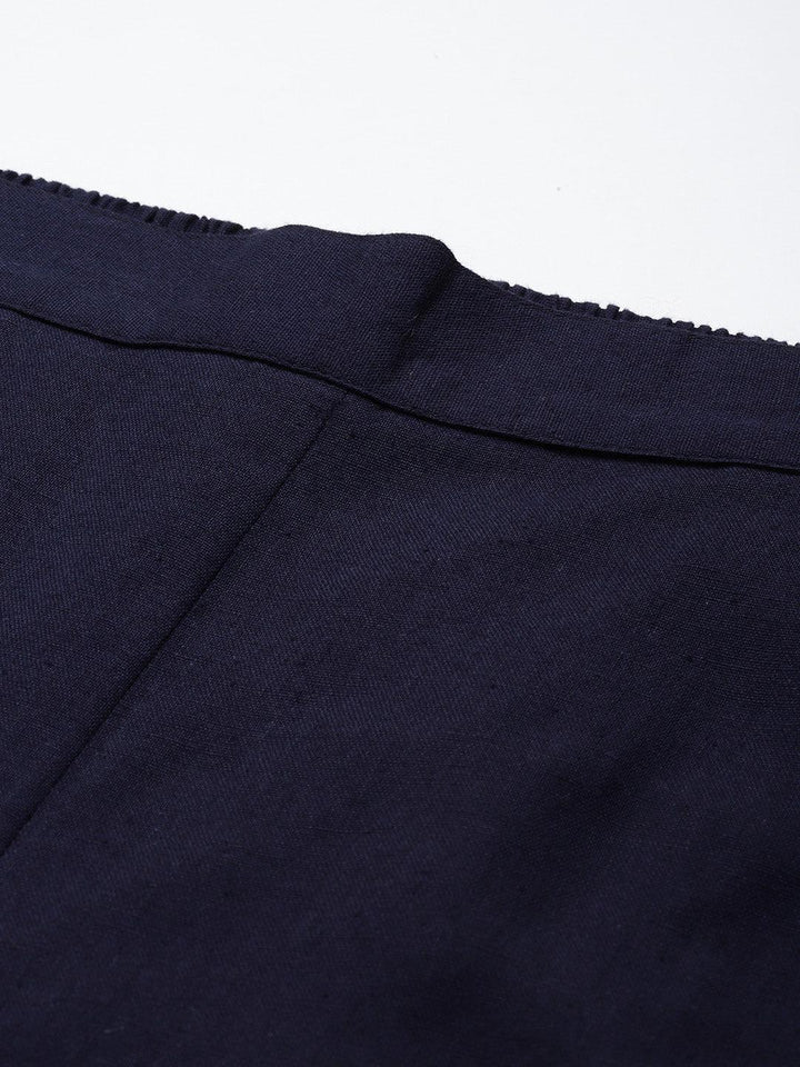 Navy Blue Solid Cotton Trousers