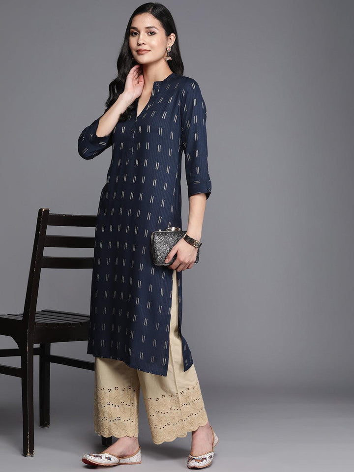 Navy Blue Woven Design Rayon Straight Kurta