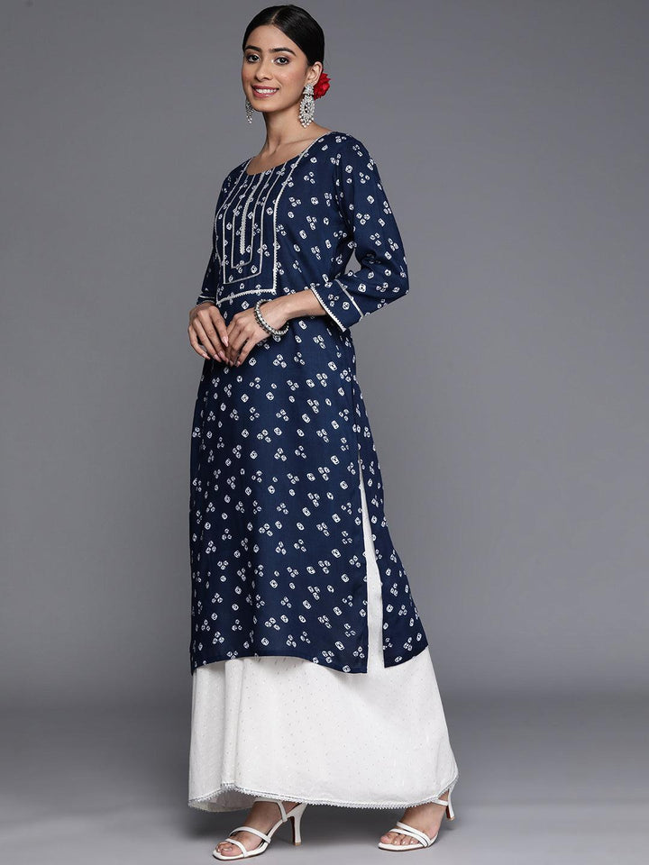 Navy Blue Yoke Design Rayon Straight Kurta