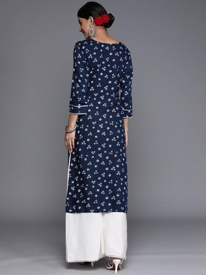 Navy Blue Yoke Design Rayon Straight Kurta