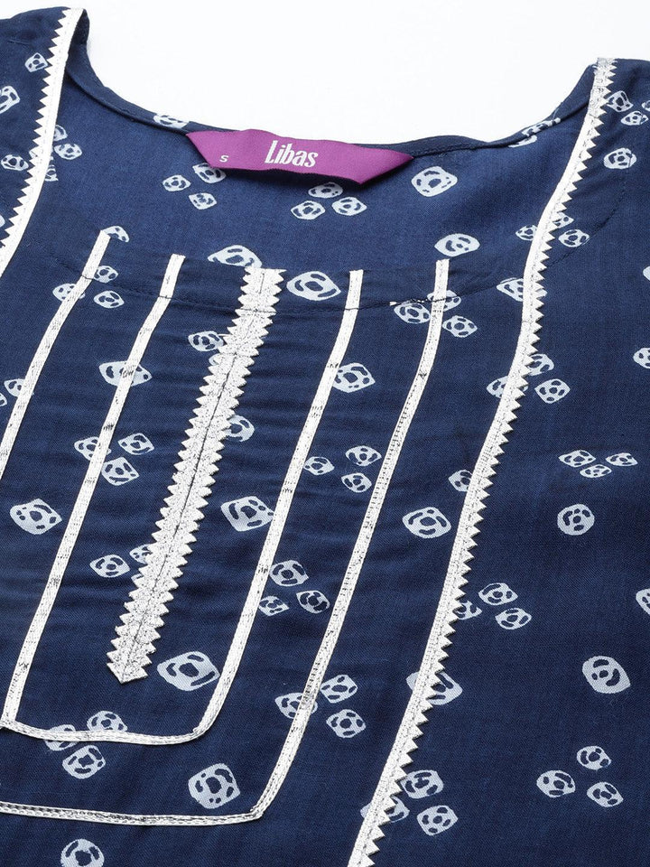 Navy Blue Yoke Design Rayon Straight Kurta