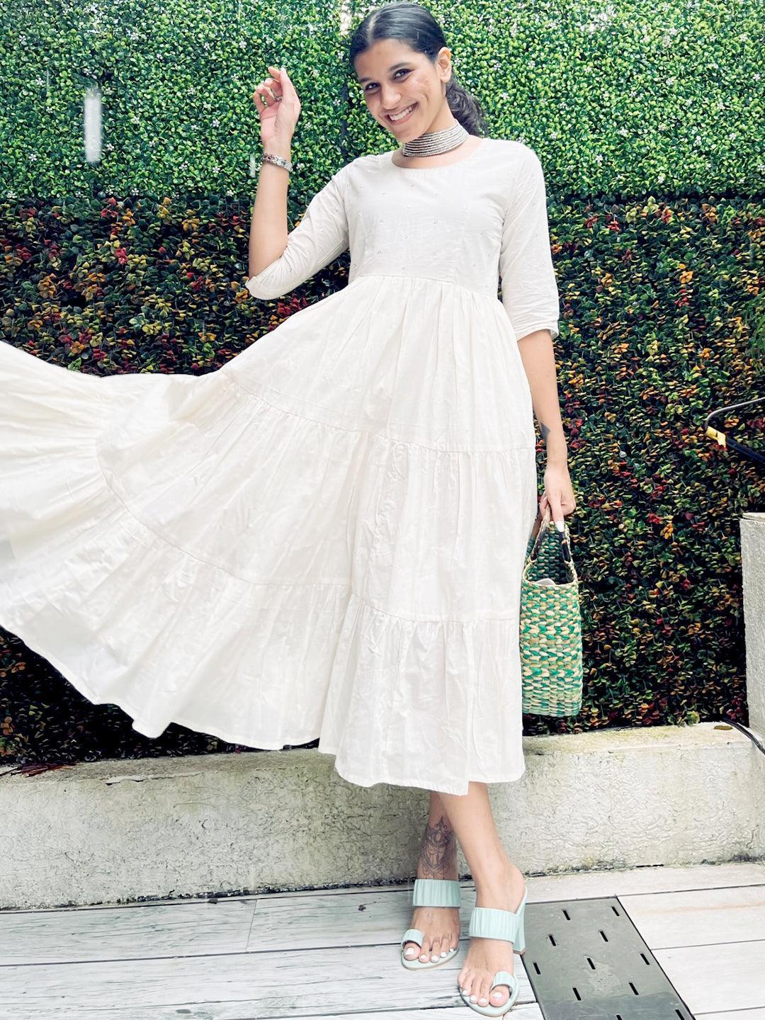 Buy Off White Embellished Cotton Dress Online at $25.00 | Libas Buy Off White Embellished Cotton Dress Online at $25.00 | Libas