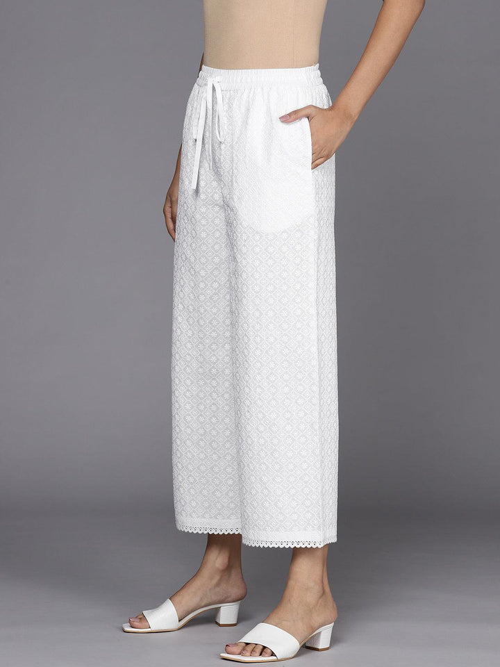 Off White Embroidered Cotton Palazzos