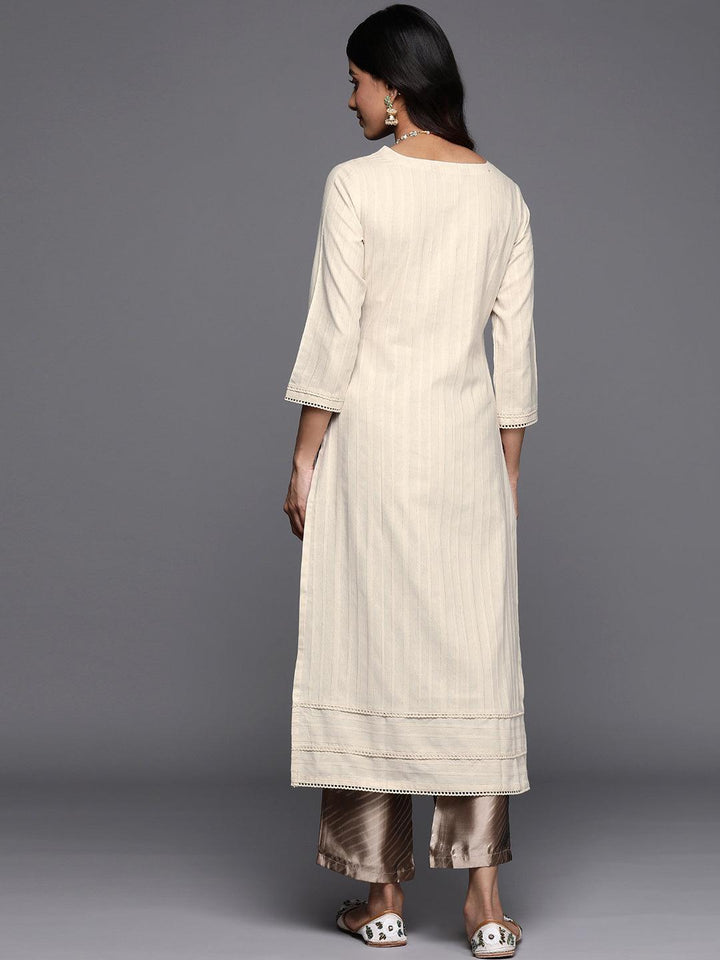 Off White Embroidered Cotton Straight Kurta