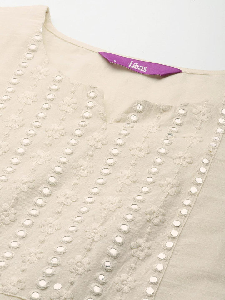 Off White Embroidered Cotton Straight Kurta