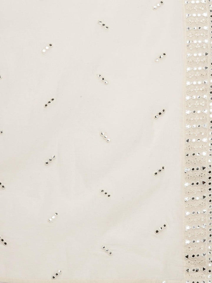 Off White Embroidered Cotton Straight Suit Set With Trousers