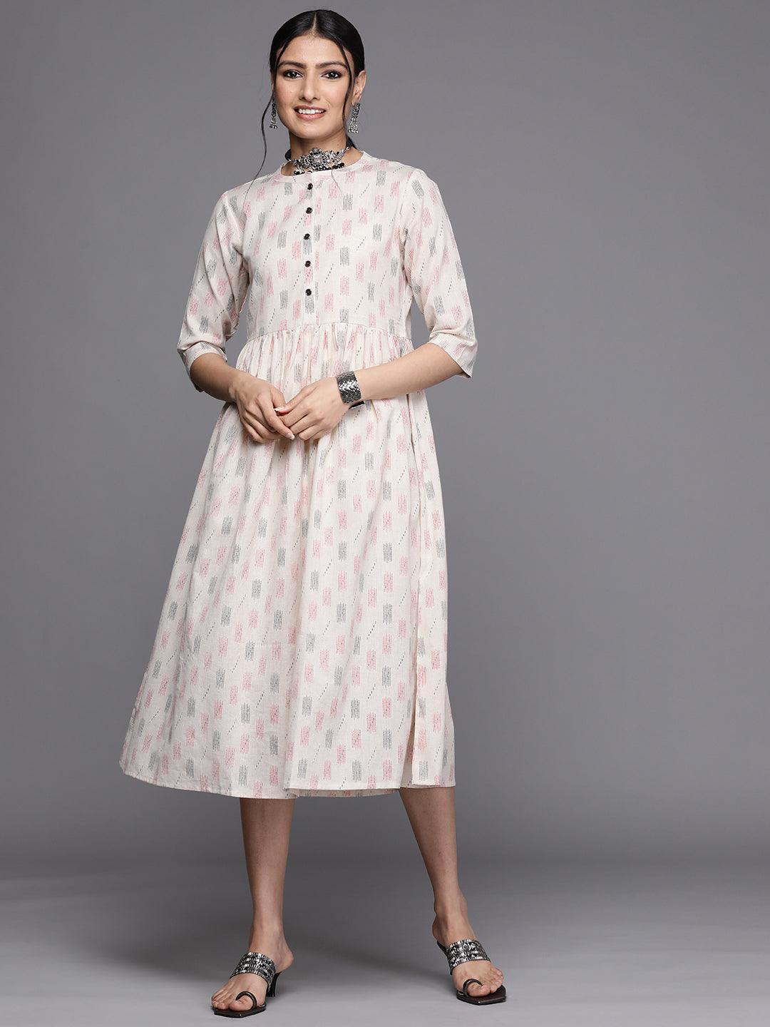 Off White Printed Cotton Dress - ShopLibas