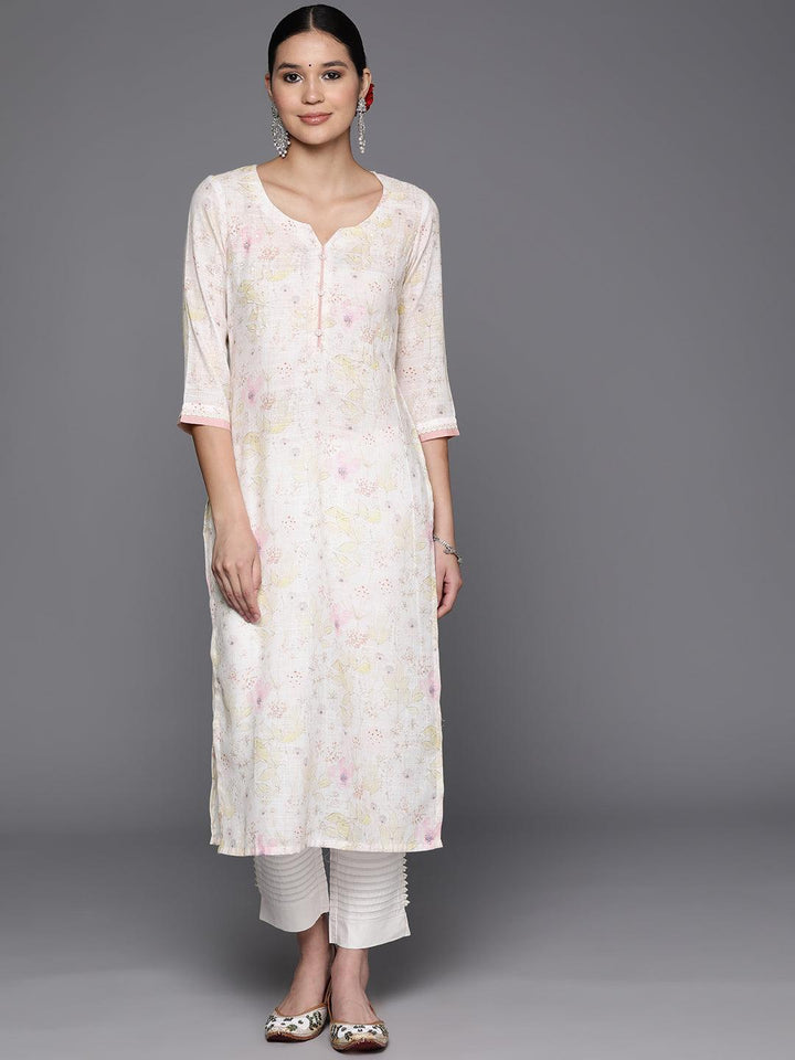 Off White Printed Cotton Straight Kurta