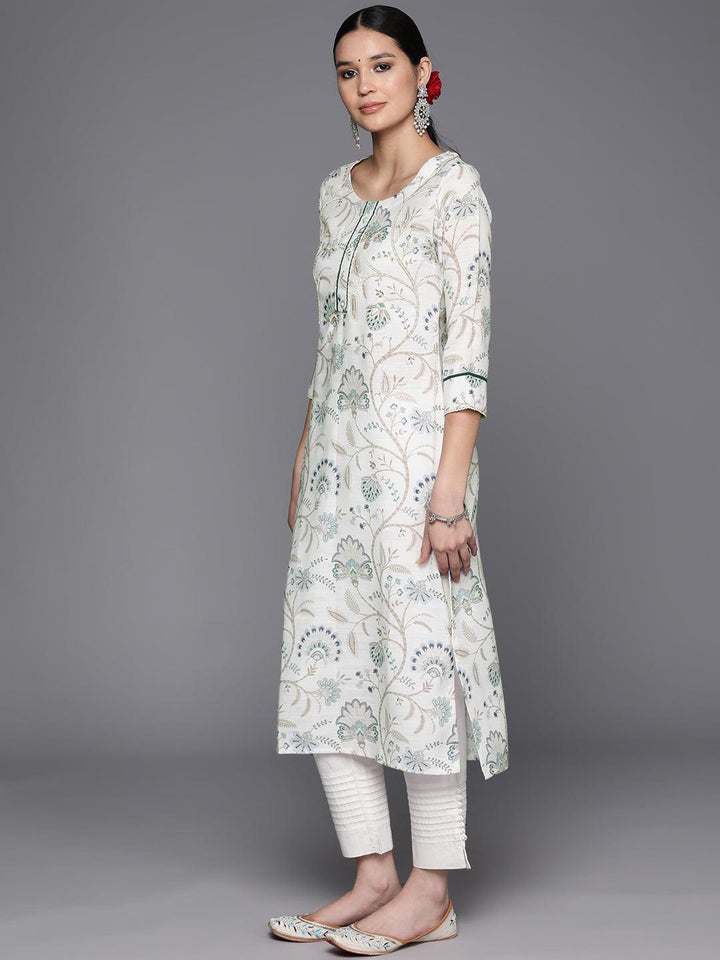 Off White Printed Cotton Straight Kurta