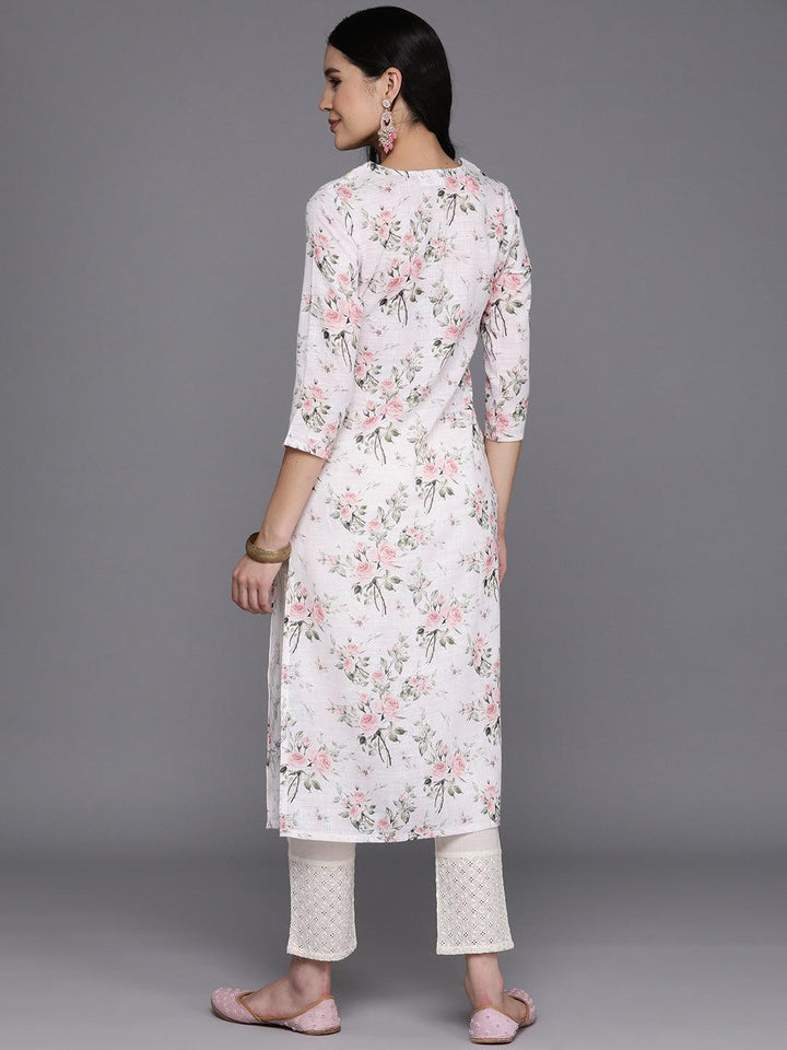 Off White Printed Cotton Straight Kurta