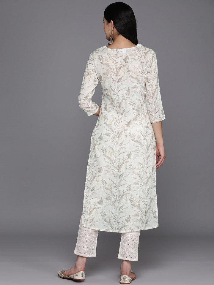 Off White Printed Cotton Straight Kurta