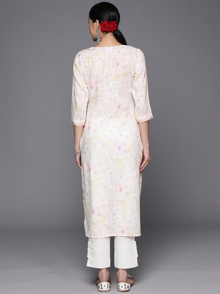 Off White Printed Cotton Straight Kurta