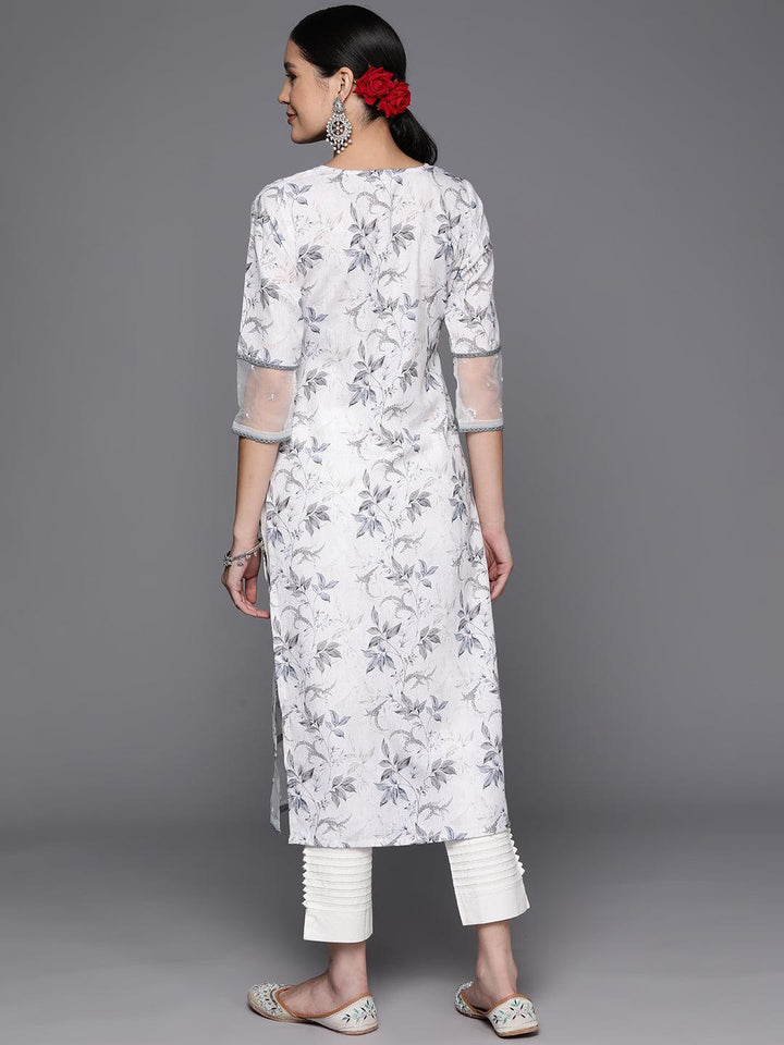 Off White Printed Cotton Straight Kurta