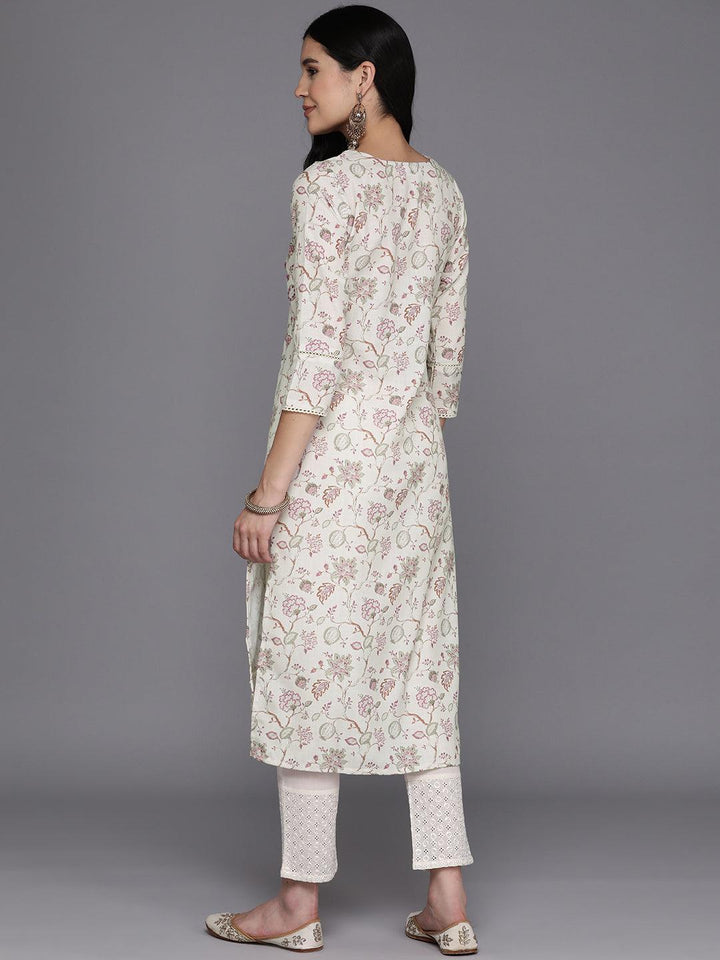 Off White Printed Cotton Straight Kurta