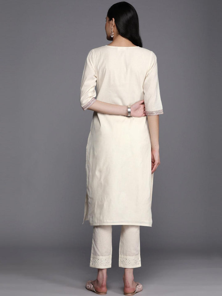 Off White Printed Cotton Straight Kurta