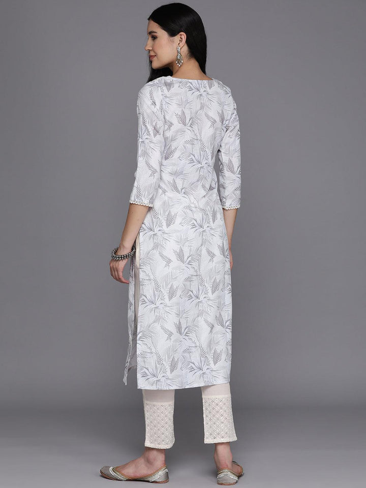 Off White Printed Cotton Straight Kurta