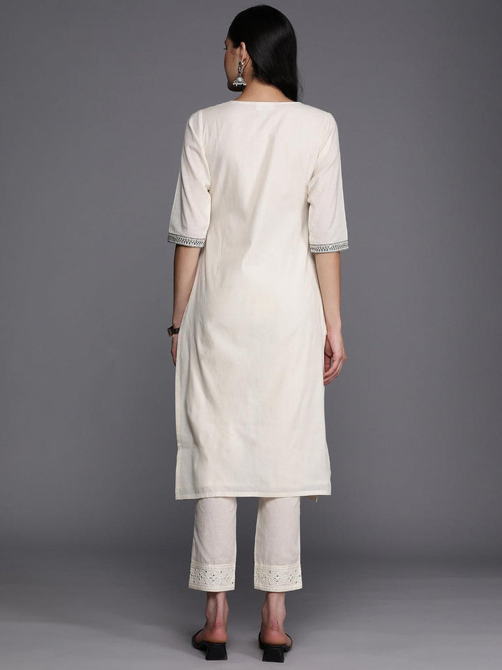 Off White Printed Cotton Straight Kurta
