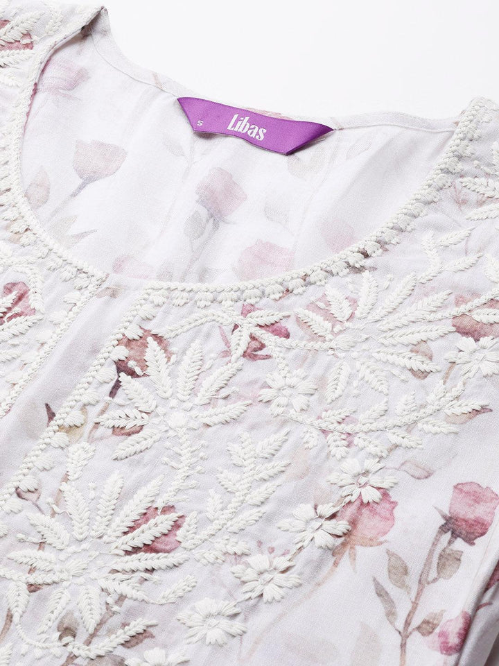 Off White Printed Cotton Straight Kurta